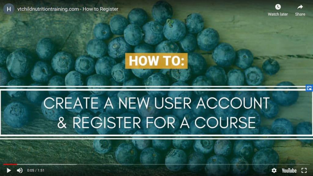 Image displaying thumbnail from tutorial video on how create a new user account and register for a course